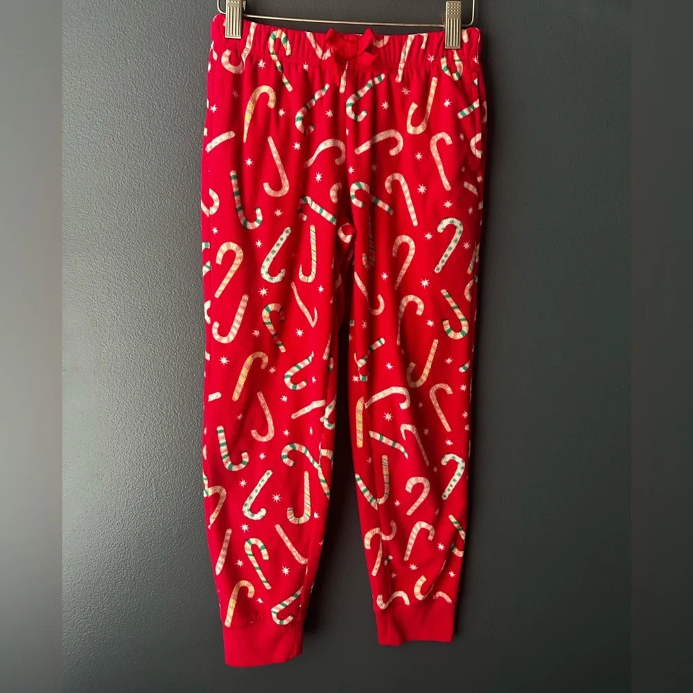 🩷 OLD NAVY girls pajama pants size 8 youth hot pink candy canes fleece pjs EUC